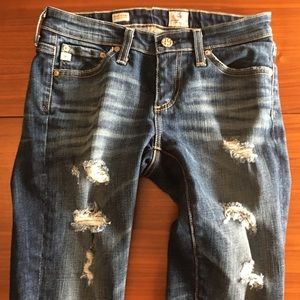 AG size 25 distressed cropped skinny jeans.